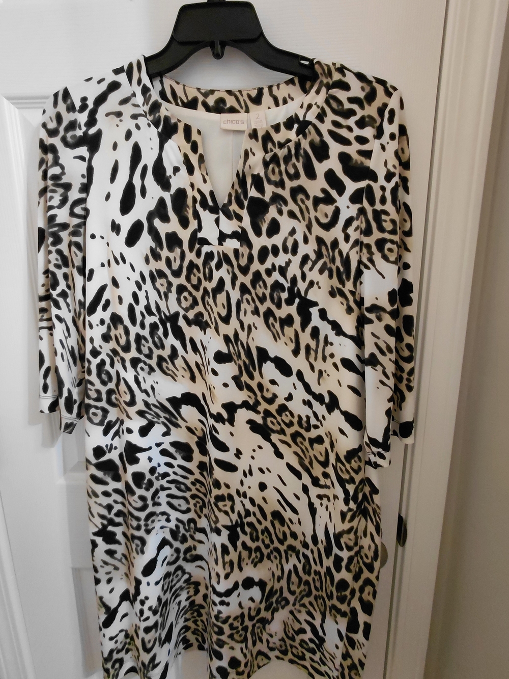 Chico's Black White Tan Animal Print V-Neck Tunic Dress